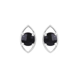 Evil Eye Elegance Black Stud Earrings in 14K White Gold