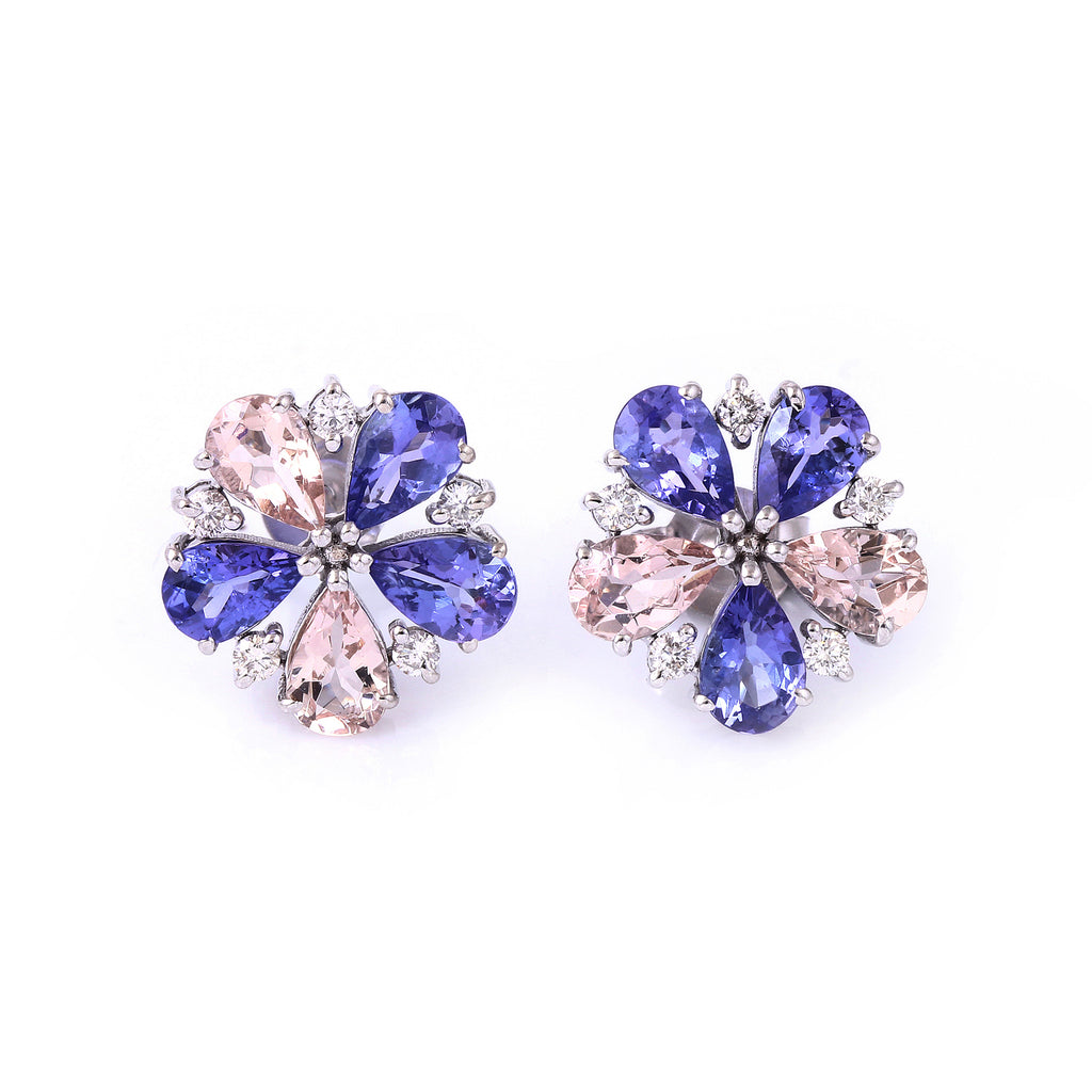 Petal Party with Tanzanite & Morganite 14K Gold Earrings With Diamonds