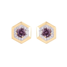 Load image into Gallery viewer, Hexagonal Lavender Spinel Gold Earrings Complemented by Diamonds