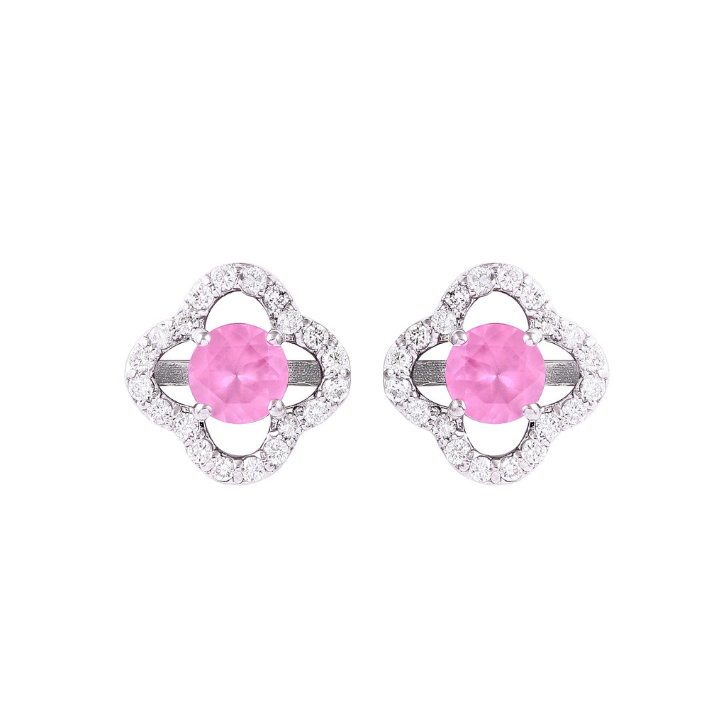 Flora Love Valentine Gold Earring with Pink Spinel & Diamonds