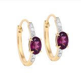 Radiant Rhodolite 14K Gold Hoops with Sparkling Diamonds