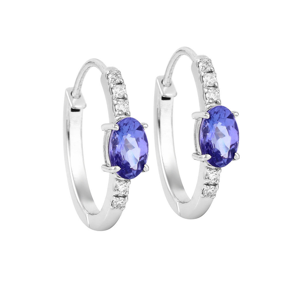 14K Gold Round Tanzanite Earth and Sky Hoops with Sparkling Diamonds