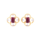 Rose Rhodolite 14K Gold Studs with Sparkling Diamonds