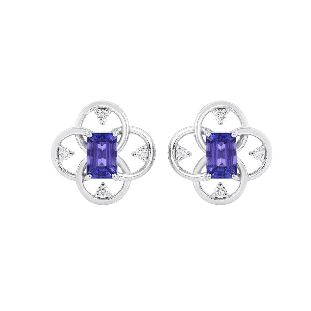 Gold earrings with Tanzanite , Diamonds and floral design