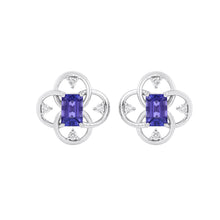 Load image into Gallery viewer, Gold earrings with Tanzanite , Diamonds and floral design