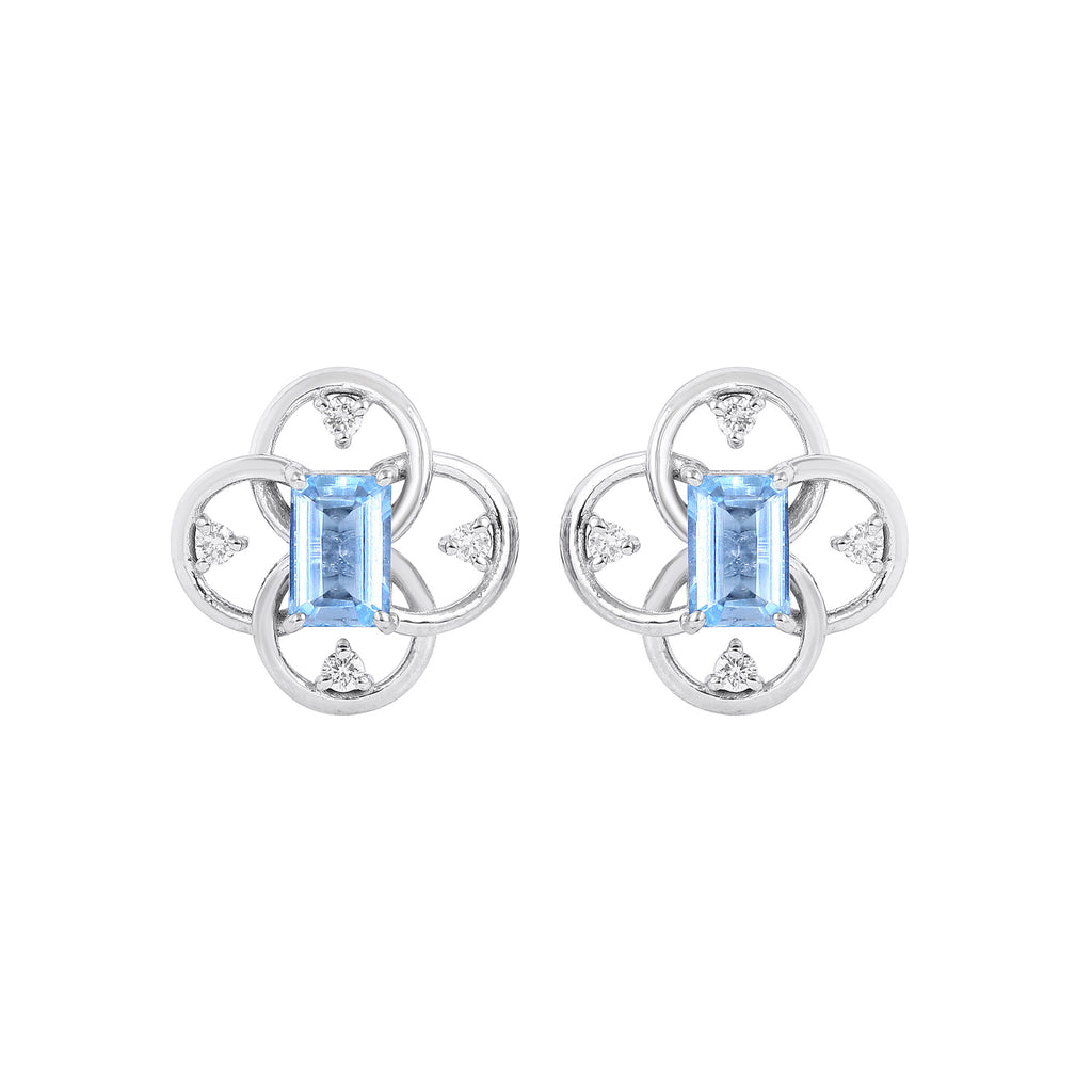 14K White Gold Aquamarine Aura Studs With Diamonds