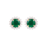 Sunny Emerald Studs In 14K Yellow Gold Complemented by Diamonds