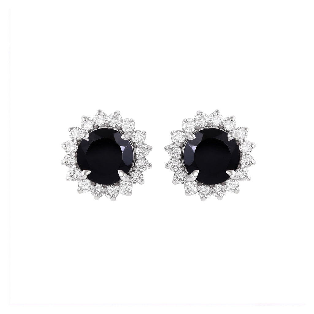 Black Onyx With Diamonds in 14K Gold Statement Earring