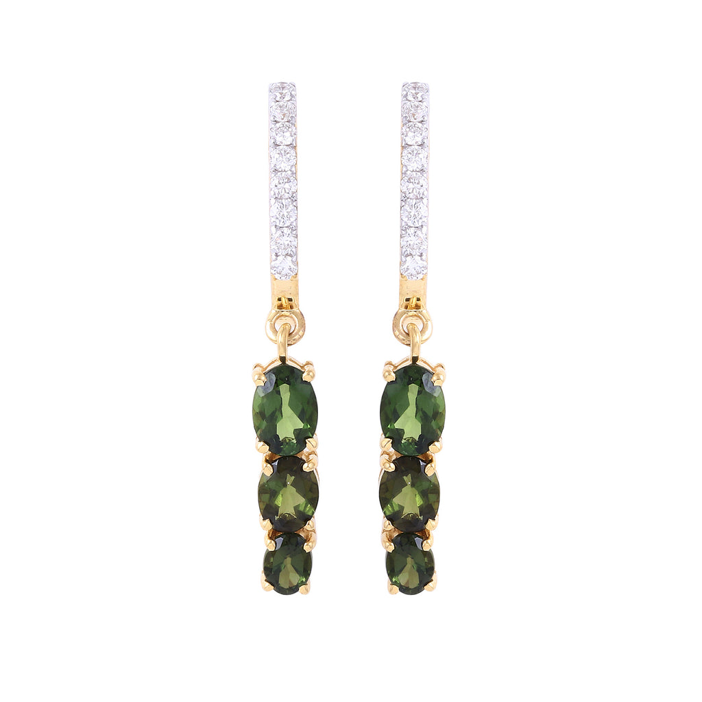 Twinkling Tourmaline Hanging Earrings In 14K  Gold & Pave Diamonds