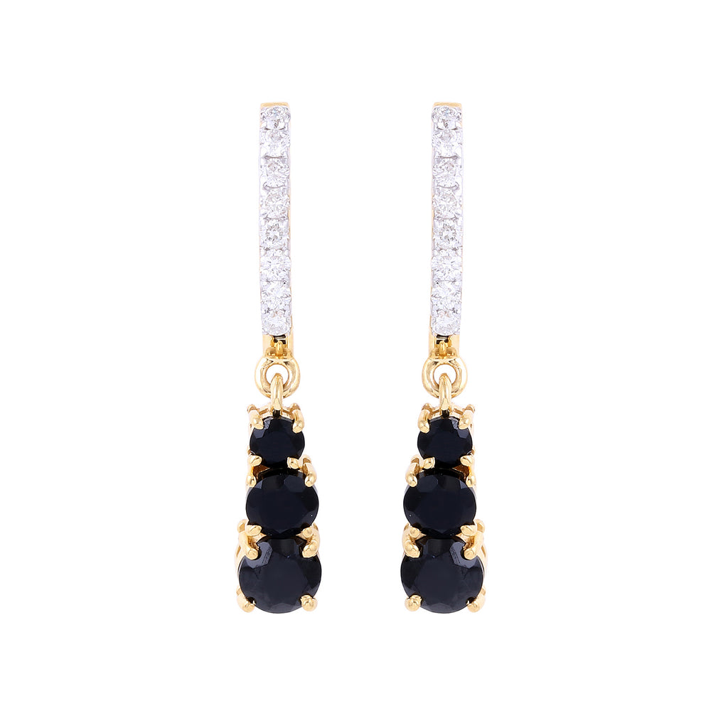 Black Onyx Drops 14K Gold Earring With Diamonds