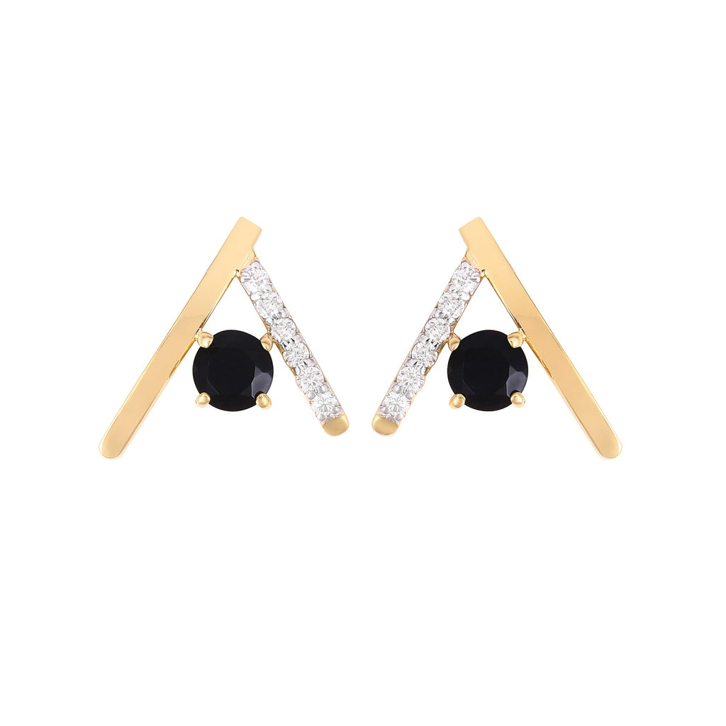 Bold Black Onyx 14K Gold Earring With Pave Diamonds