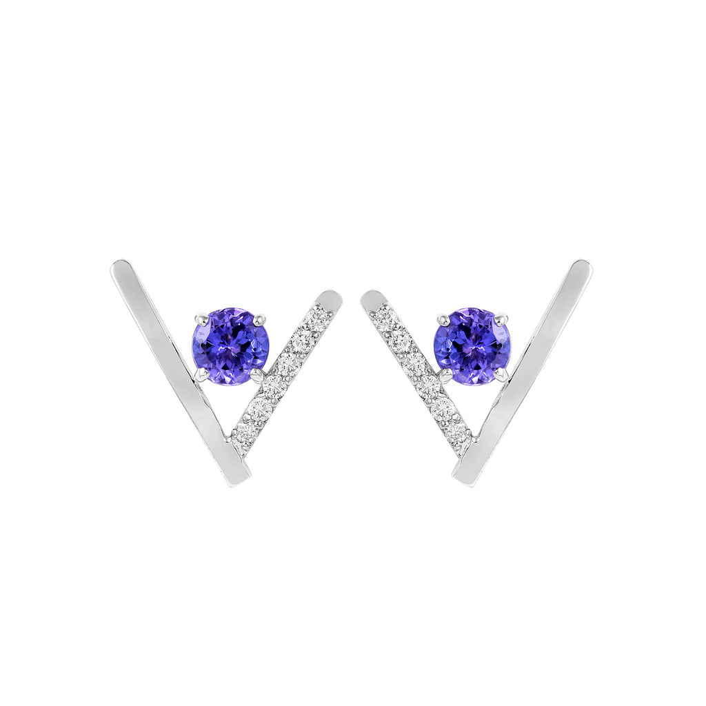 14K White Gold Tender Tanzanite Studs with Natural Diamonds