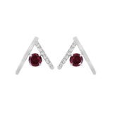 Love In Red Rhodolite 14K Gold Studs with Round Diamonds