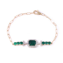 Load image into Gallery viewer, Emerald and Diamond Clip Chain 14K Gold Bracelet