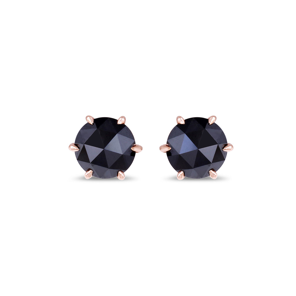 Prong Setting Black Diamond 14K Rose Gold Stud Earrings