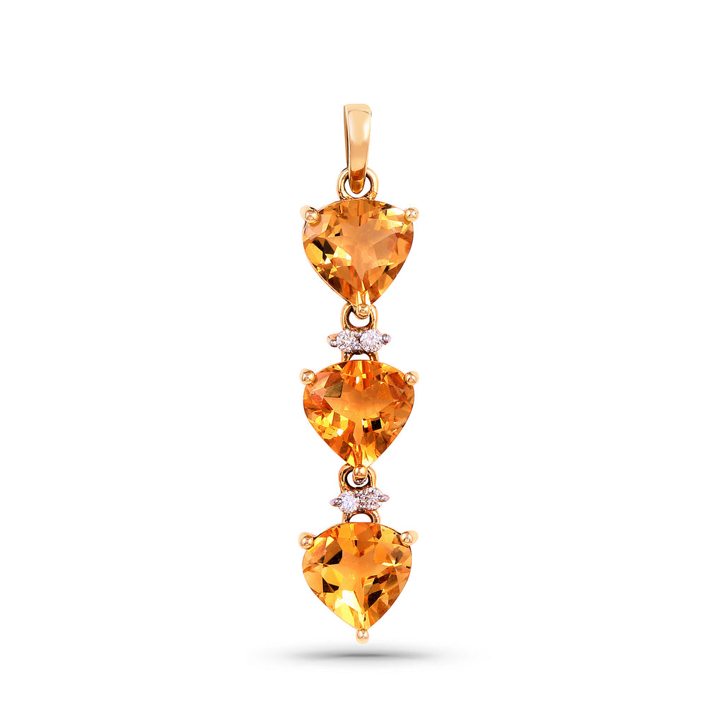 Heart Shape citrine 14k Gold Pendant with Pinch of Diamonds