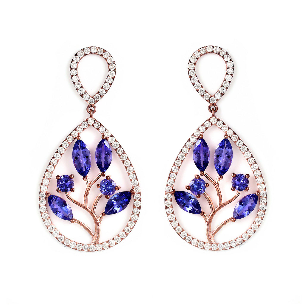 Nature's Inspired Gold Earring with Tanzanite & Diamonds