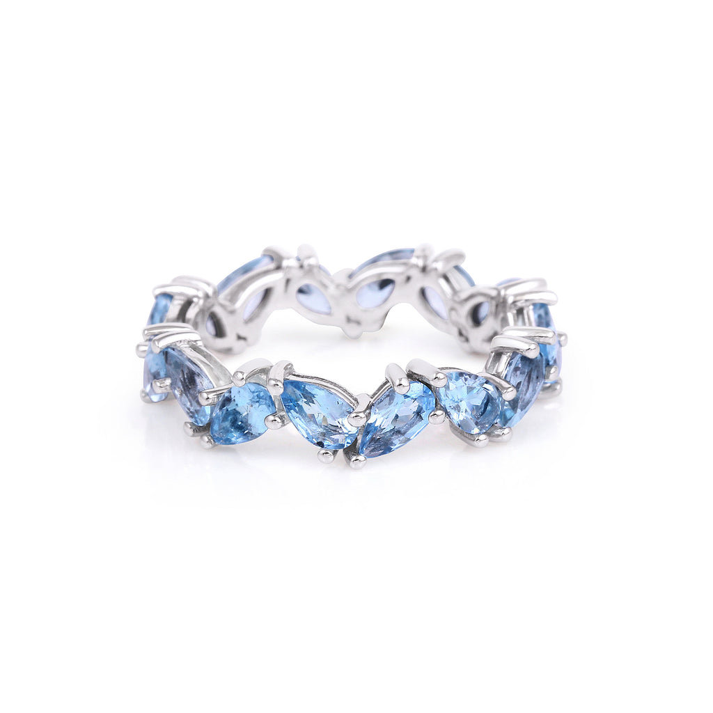 Pear Shape Aquamarines Birthstone 14K White Gold Eternity Band